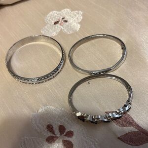 paparazzi Silver Crystal Accent Bangle Bracelet Set - Women Jewelry